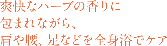 爽快なハーブの香りに包まれながら、肩や腰、足などを全身浴でケア